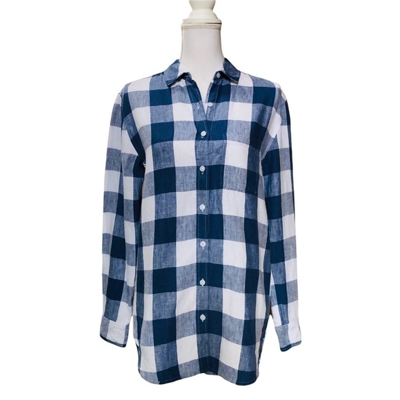 Joules Tops - JOULES - Womens blue and white checkered long sleeve shirt Size 4